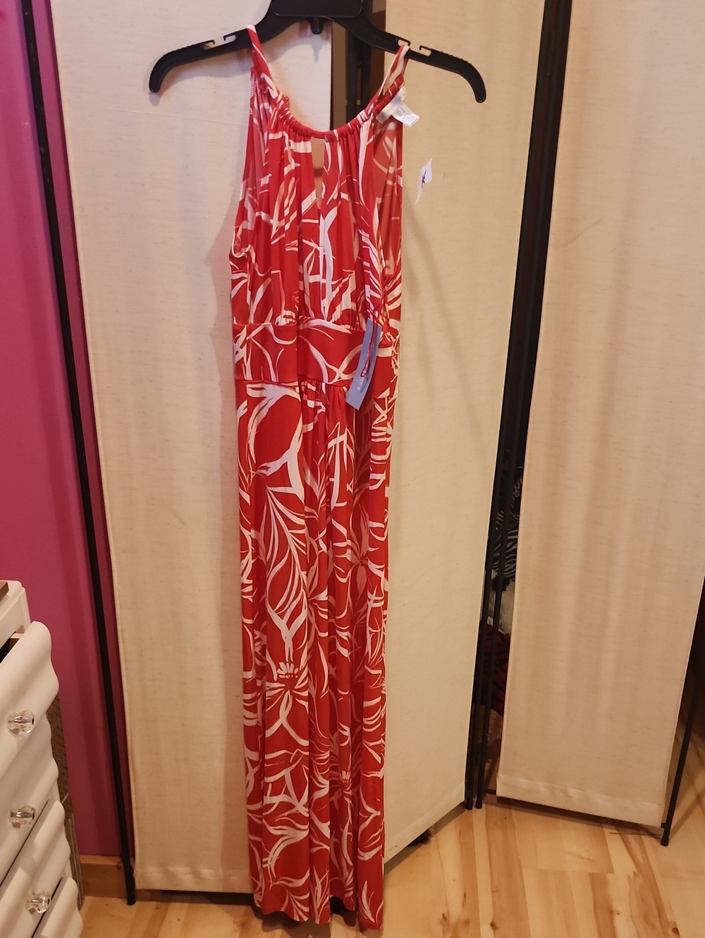Orange & White Printed Halter Maxi